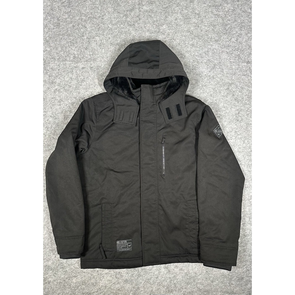 Hollister Mens Black Long Sleeve Front Full-Zip Hooded Parka Jacket Size XL